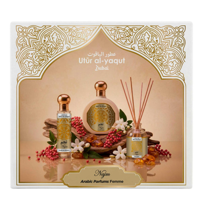UTUR AL YAQUT WOMEN Arabska woda perfumowana NAJM zestaw edp 100 ml + 30 ml + patyczki zapachowe 50 ml